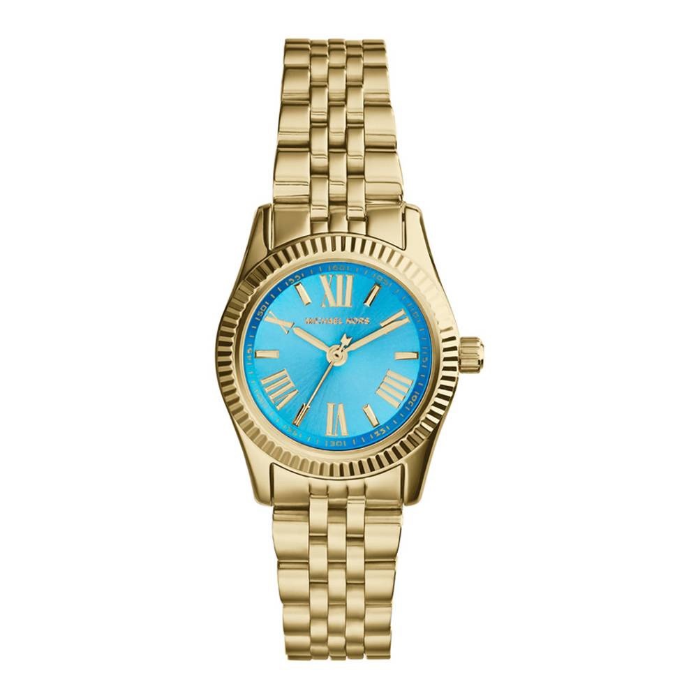 Gold Michael by Michael Kors watch with teal face